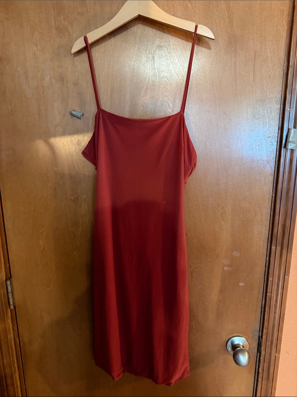 hello miss Rust Red Spaghetti Strap Mini Dress